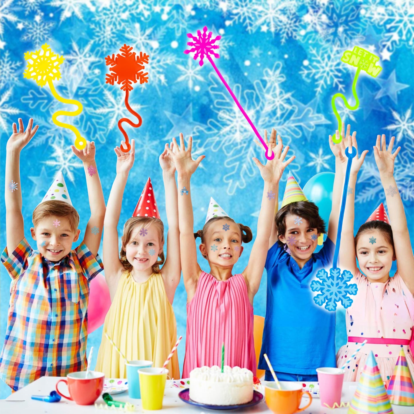 48 PCS Snowflake Party Favors - 24 Temporary Tattoos & 24 Stick Hands