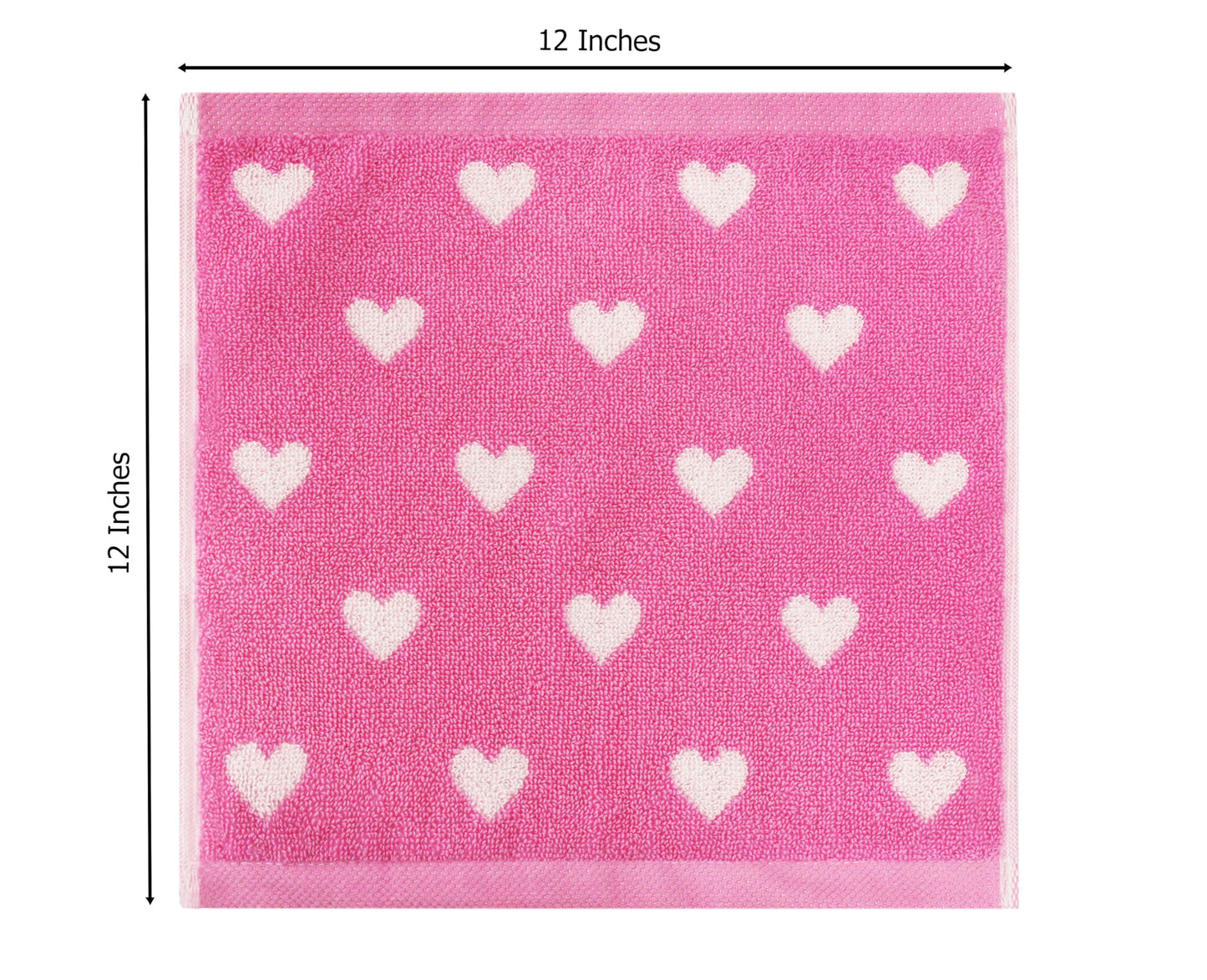 ORIGINAL KIDS Wash Cloth - Bath Time Hearts 12 Pack Washcloth Set - 100% Cotton Jacquard Colorful Absorbent Quick Dry Face Towel - Super Soft Face Cloth 12x12 inches - Pink White