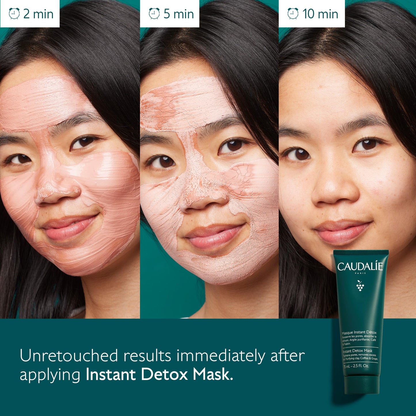 Caudalie Instant Detox Mask, Pore Minimizing Pink Clay Face Mask - 75 mL
