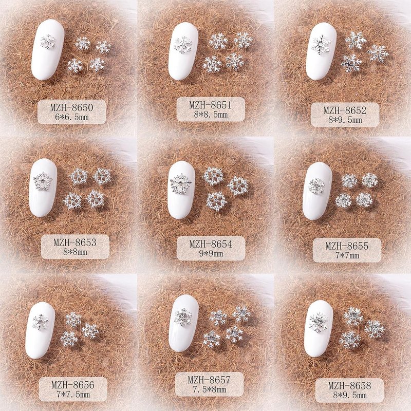 Christmas Nail Charms - 20pcs Silver Snowflake Nail Art with Diamond Design | Winter Nail Jewelry for DIY Manicure