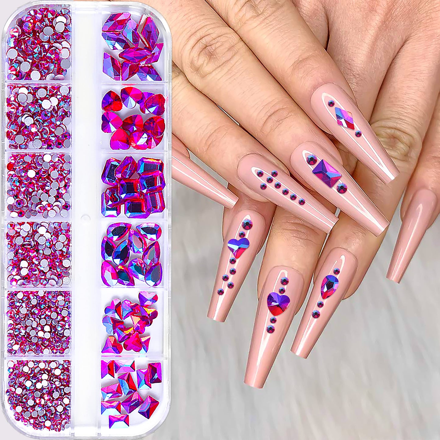 XEAOHESY 1620pcs Flat Back Pink Nail Rhinestones Rose AB Rhinestones for Nails Nail Crystal Rhinestones for Acrylic Nails Gems Glass Beads Stones for Nails