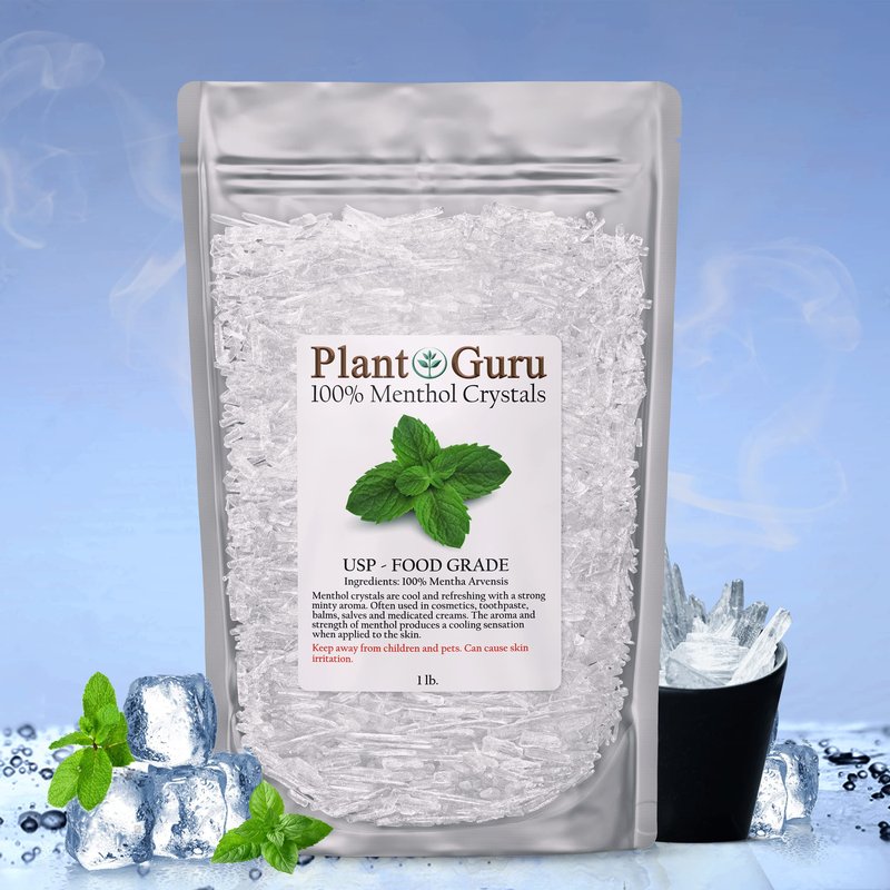 Plant Guru Menthol Crystals 1 lb. Bulk Mentha Arvensis 100% Pure Natural USP Food Grade - Great For Cosmetics, Salves, Balms, Creams and Soap Making.