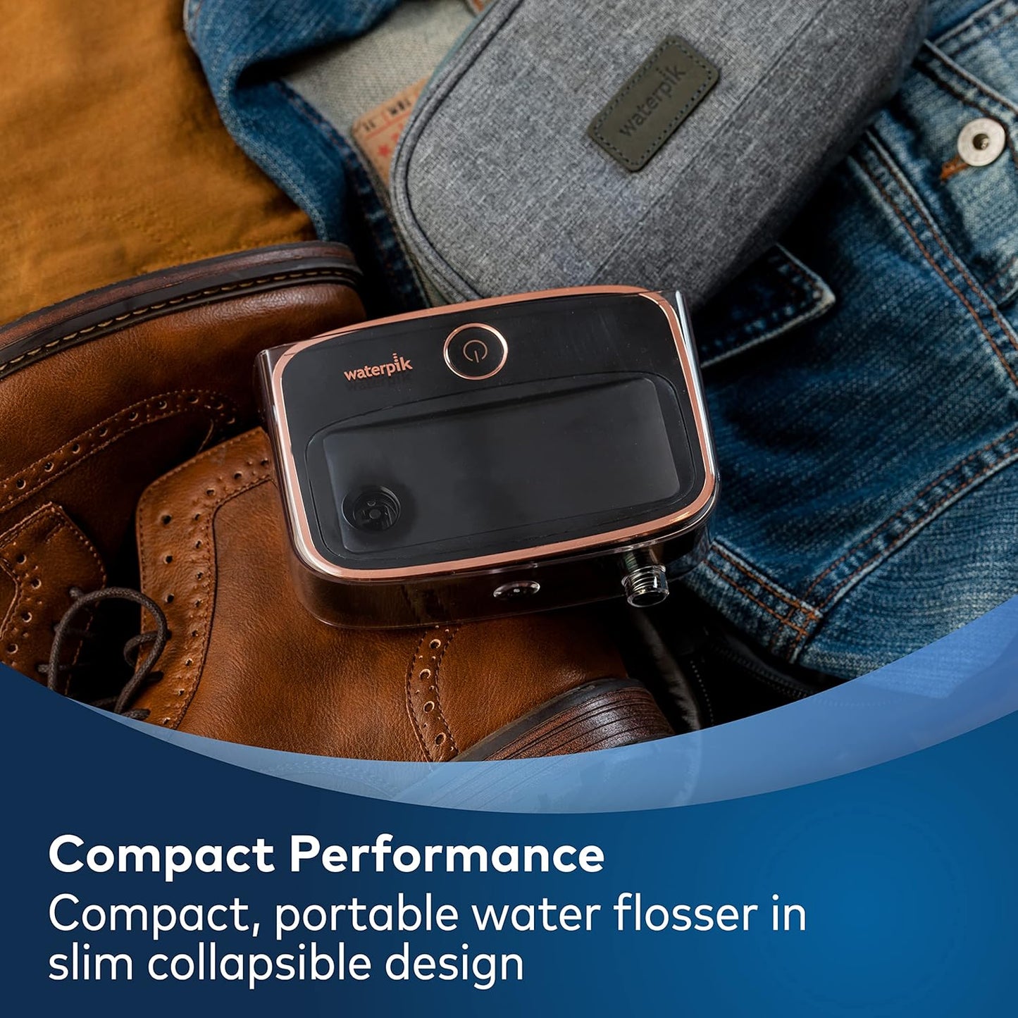 Waterpik Portable Water Flosser - Travel-Friendly Design, ADA Accepted | Black/Copper WF-04