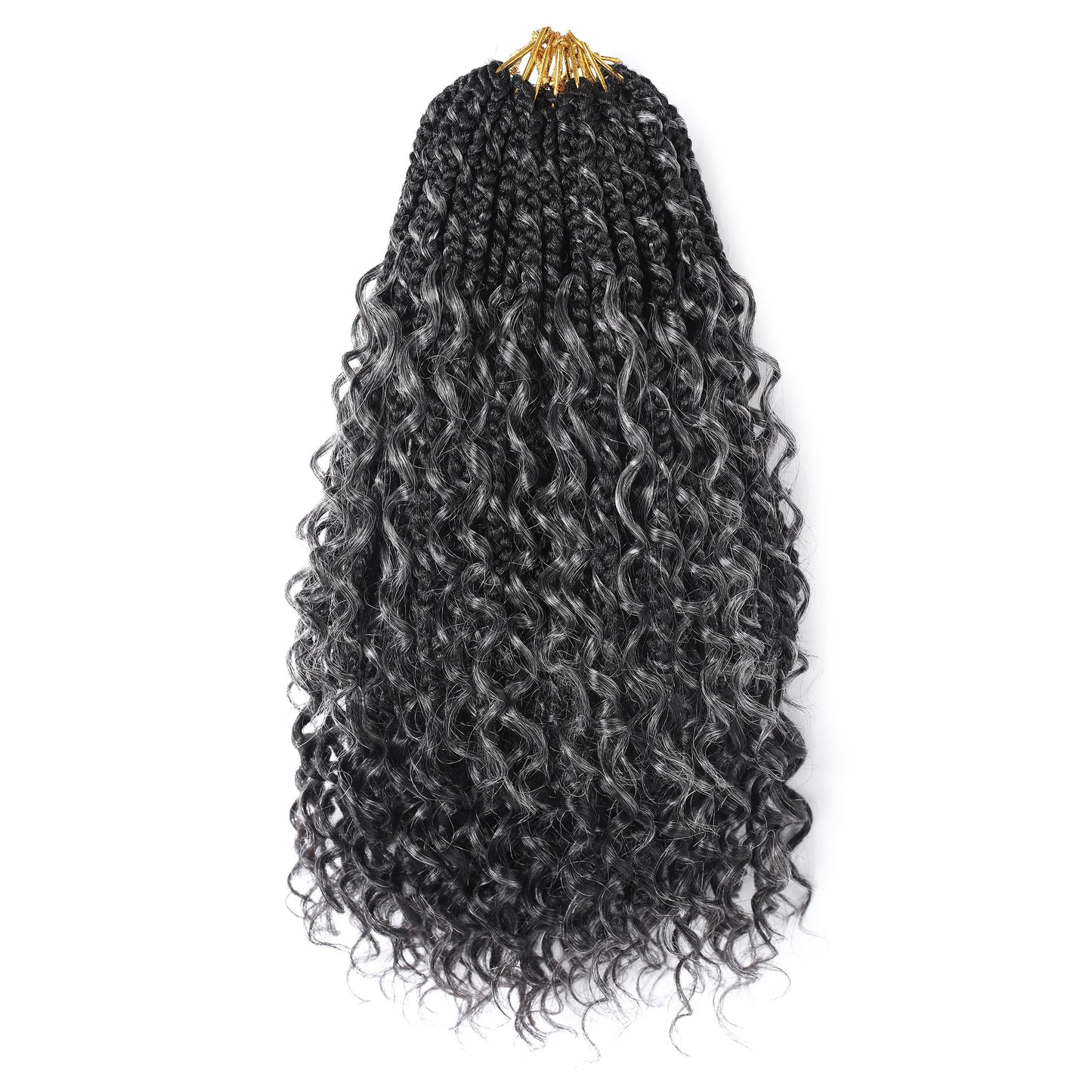 SALANNO Tornado Colorful Spirals Goddess Pre-looped Box Braid Extensions Crochet Hair for Black Women - Synthetic Boho Crochet Braids with Curly Ends(14inch, 9packs, 1B/Grey)