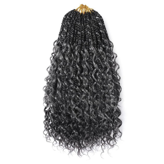 SALANNO Tornado Colorful Spirals Goddess Pre-looped Box Braid Extensions Crochet Hair for Black Women - Synthetic Boho Crochet Braids with Curly Ends(14inch, 9packs, 1B/Grey)