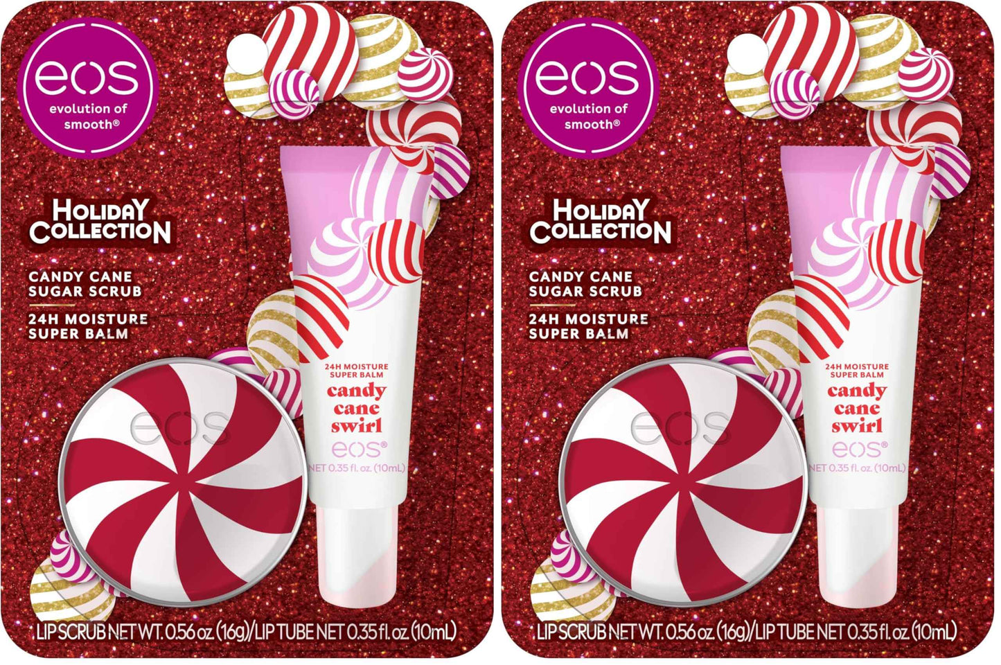 eos Holiday Lip Treatment Gift Set- Candy Cane Swirl Lip Scrub & 24H Moisture Super Balm, Limited-Edition Lip Care, Stocking Stuffers, 4-Pack
