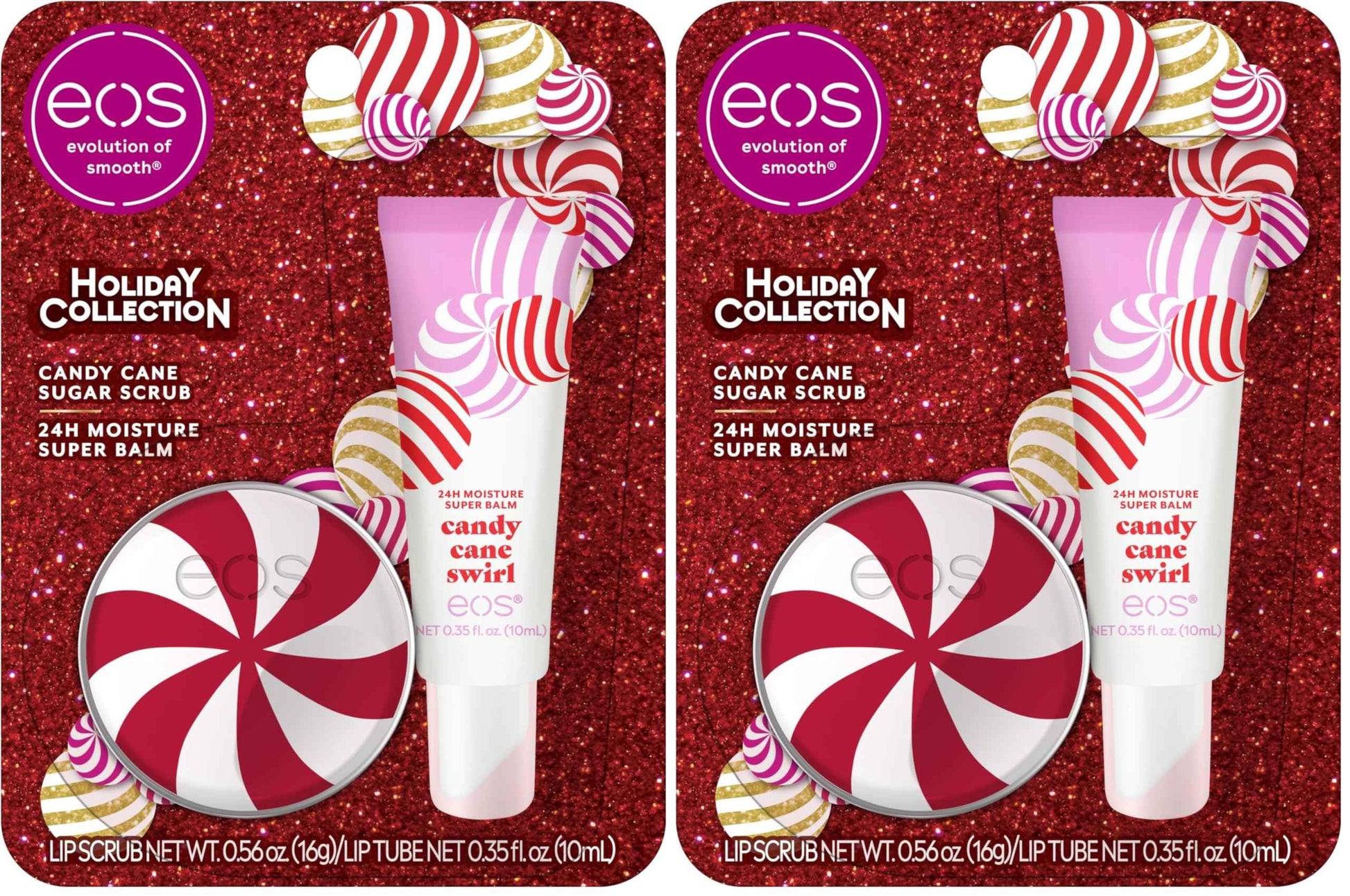 eos Holiday Lip Treatment Gift Set- Candy Cane Swirl Lip Scrub & 24H Moisture Super Balm, Limited-Edition Lip Care, Stocking Stuffers, 4-Pack