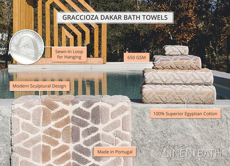 Graccioza Dakar Wash Cloth 12" x 12" - Geometric Sculptured Design in Neutral Earth Tones - Brown, Taupe, and Beige - 100% Cotton Washcloth 650 GSM - Soft Bath and Face Towel - Made in Portugal