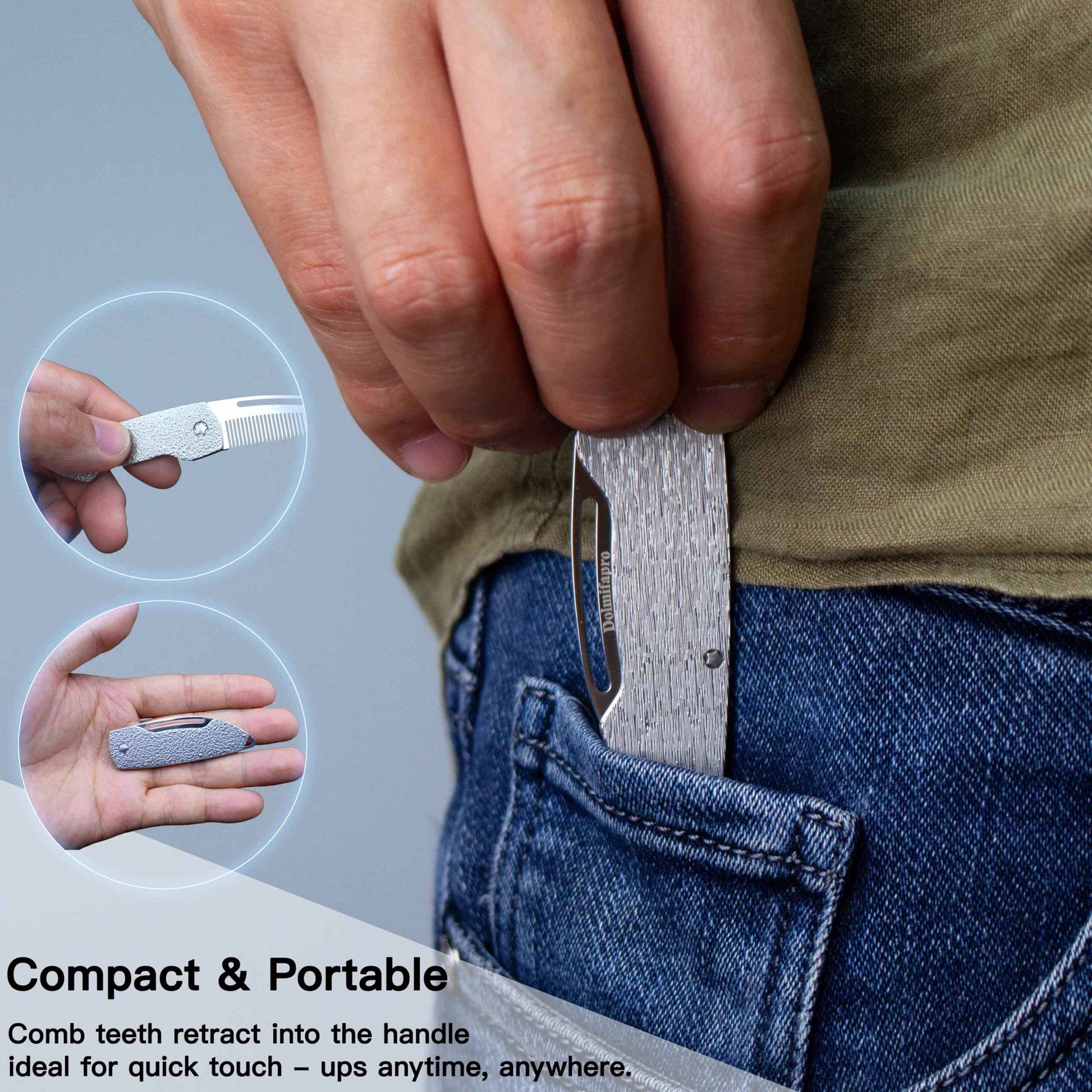 Dolmifapro 2PCs Folding Mustache Comb, Metal Beard Comb for men Pocket Mini Portable Fits In Keychain Anti-Static