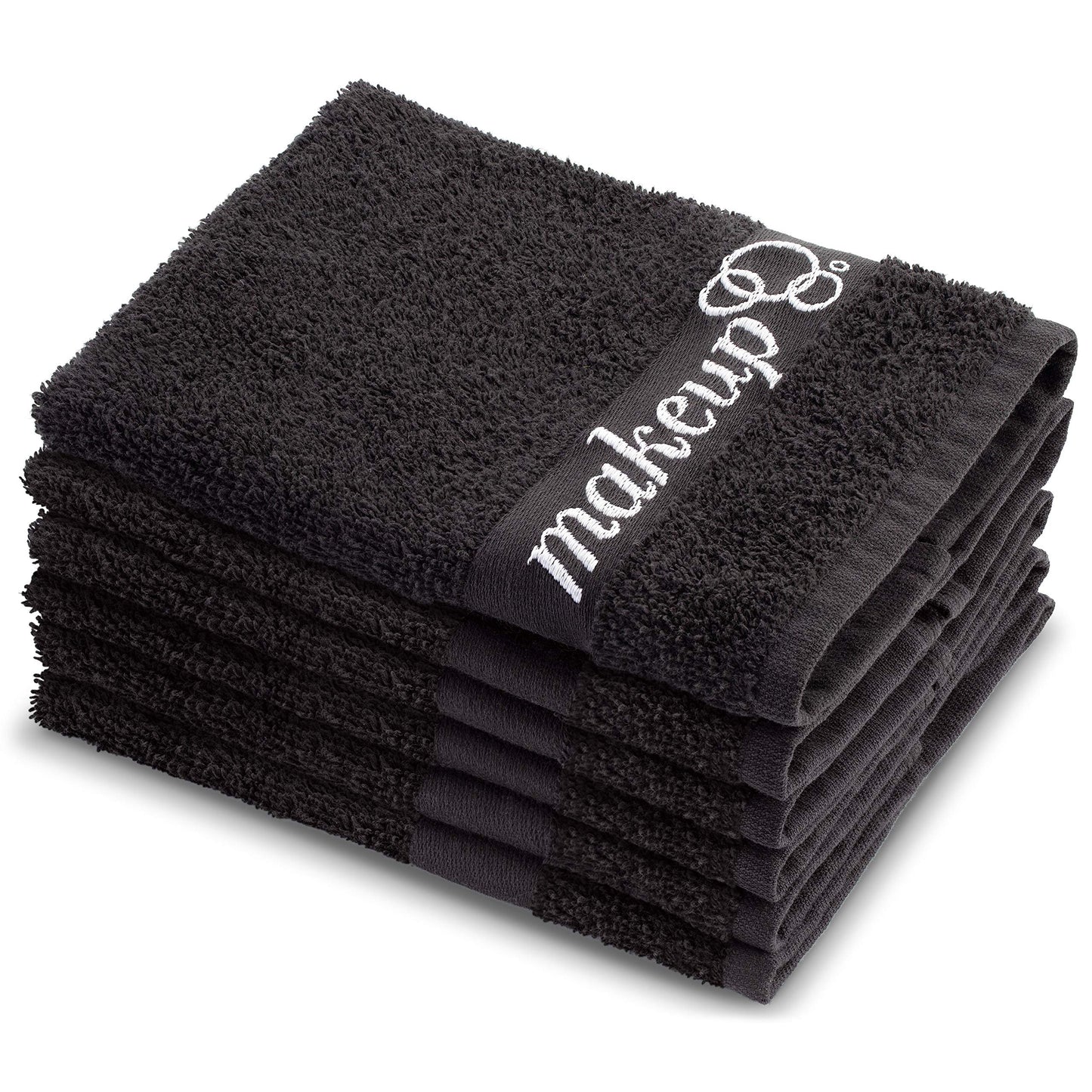 FABBPRO Black Makeup Remover Cloth Towels – Set of 6 Facial Makeup Eraser Towels 13" x 13" – Made in Turkey – Ultra Soft 100% Cotton – Chic Black Color – Beautiful Design – Gentle & Safe on Skin