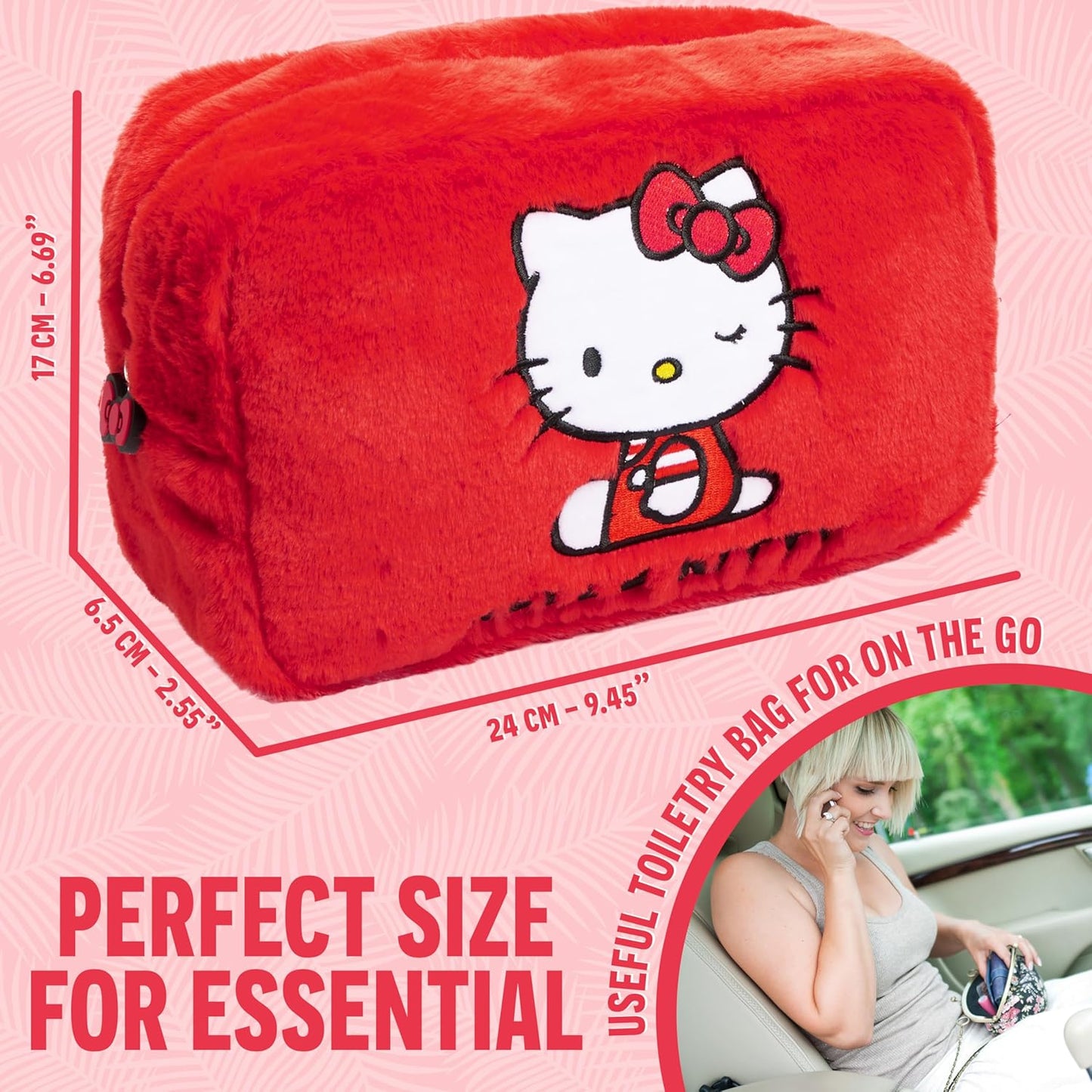 Cute Makeup Bag - Hello Kitty Fluffy Kawaii Travel Cosmetic Bag for Women & Teens | Perfect Gift Idea