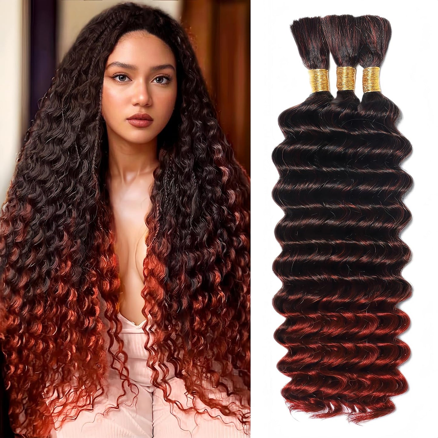 Ombre Human Braiding Hair - 14 Inch Deep Wave Bulk for Knotless Bohemian Braids | 3 Bundles T1B/350