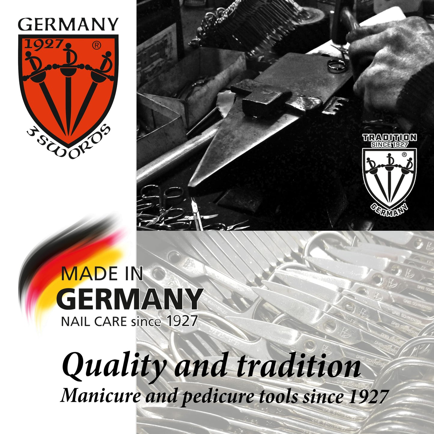 3 Swords Germany - brand quality 6 piece manicure pedicure grooming kit set for professional nail care with genuine leather case - Made in Germany