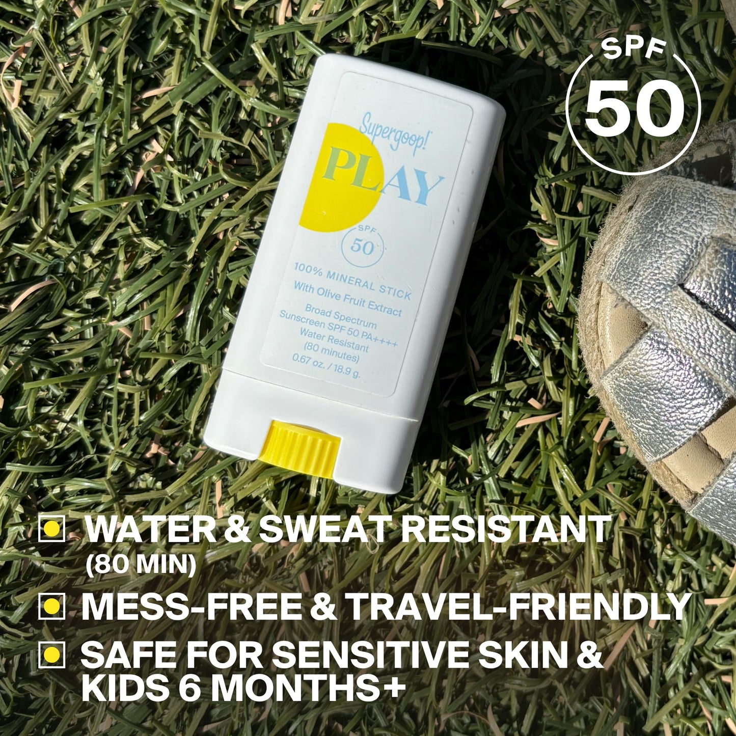Supergoop! PLAY Mineral Stick SPF 50, 0.67 oz - On-the-Go Broad Spectrum Face Sunscreen - Water Resistant - Vegan