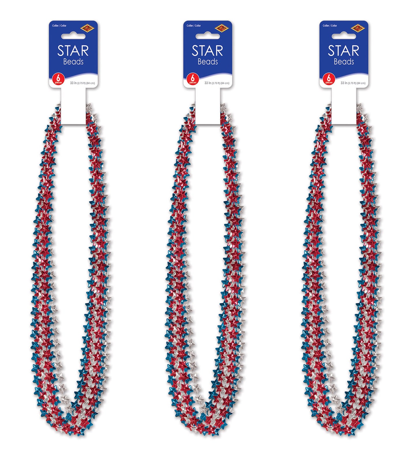 Beistle , 18 Piece Star Beads, 33" (Red/Silver/Blue)