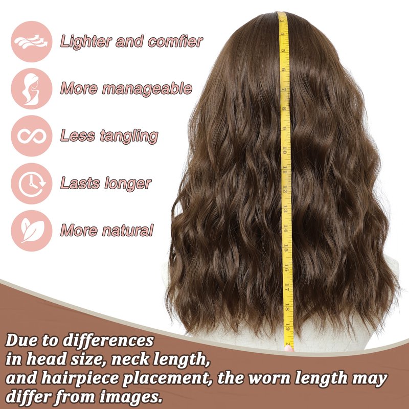 BUPPLER Wig 18 Inch Medium Length Wigs for Women Middle Part Synthetic Hair Wavy Wig with Upgraded Strands,Natural Hair Wigs for Daily Party/Halloween Use 18Inch,Honey Brown