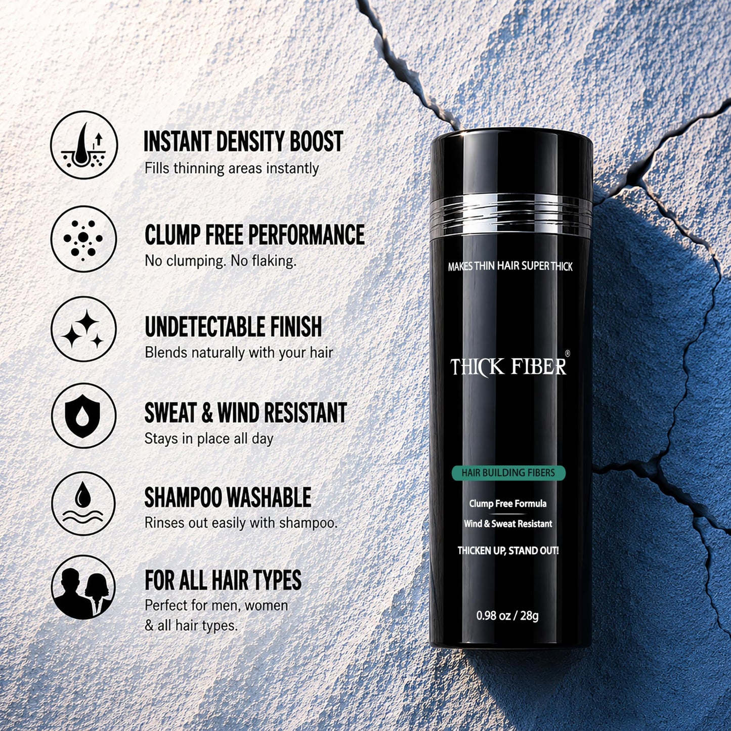 THICK FIBER Hair Fibers for Women & Men with Thinning Hair, (Dark Brown), 28g, Hair Loss Concealer, Covers Bald Spots, Hairline & Sparse Areas, Natural Fuller Looking Hair