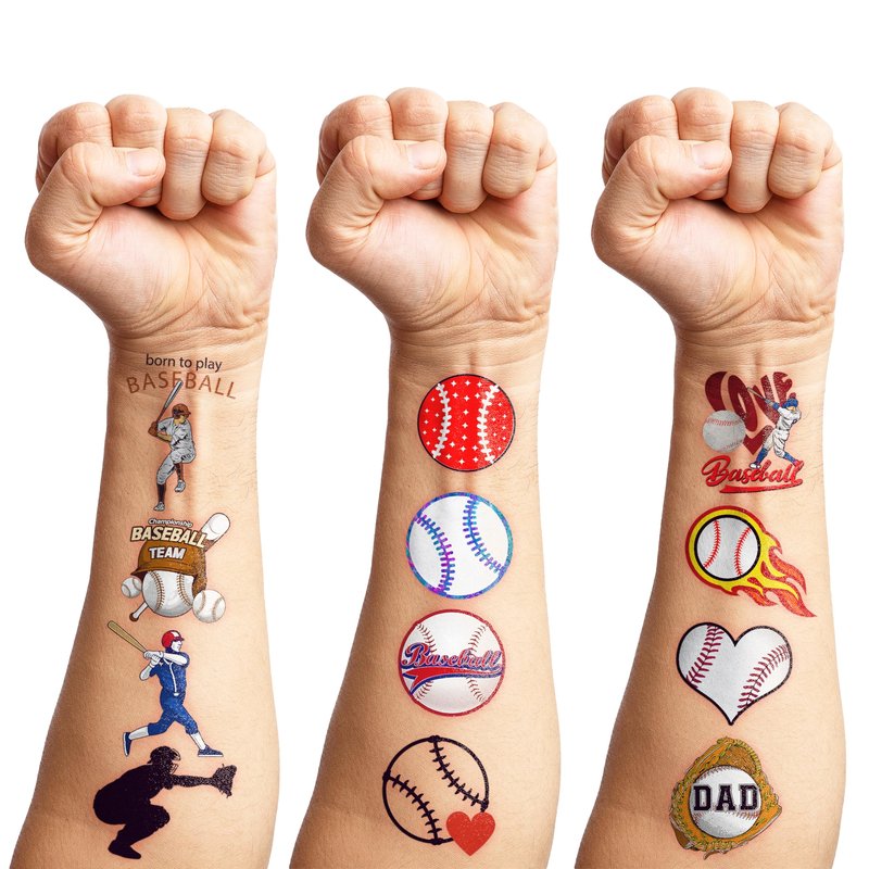 102 PCS Baseball Temporary Tattoos Sticker Softball Sports Theme Birthday Party Supplies Decorations Favors Gifts Boys Girls Adults Sporting Fans Game Player Cute Tattoo School Reward Prizes