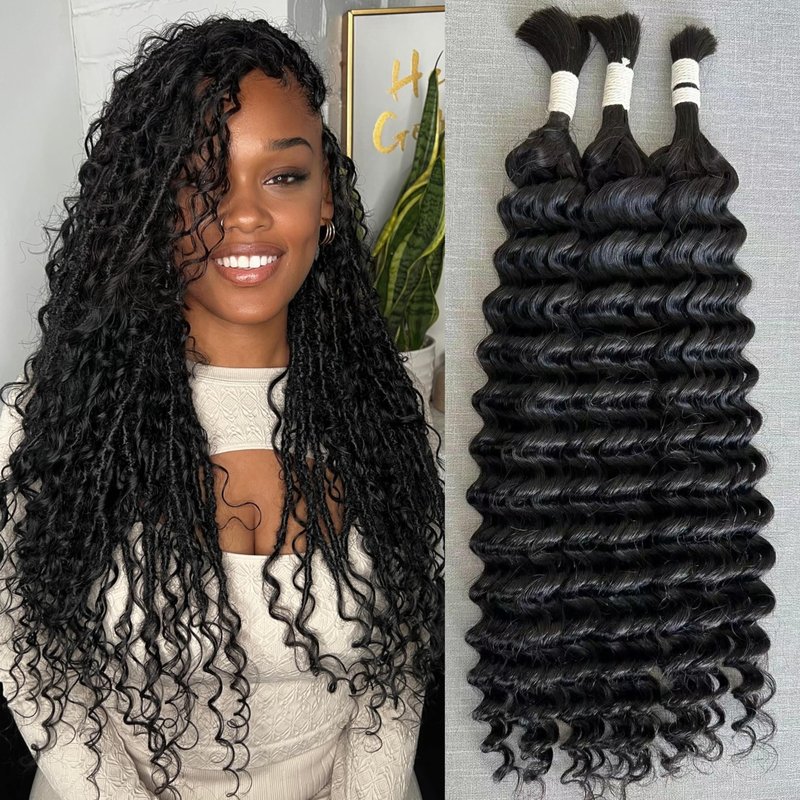 14A Grade High Amplitude Indian Wave Bulk boho braids Human Hair Braiding 100% Brazillian Virgin Hair Extensions 2Bundle/Pack 100g More Density for Micro braiding No Weft (Deep wave, 16inch)