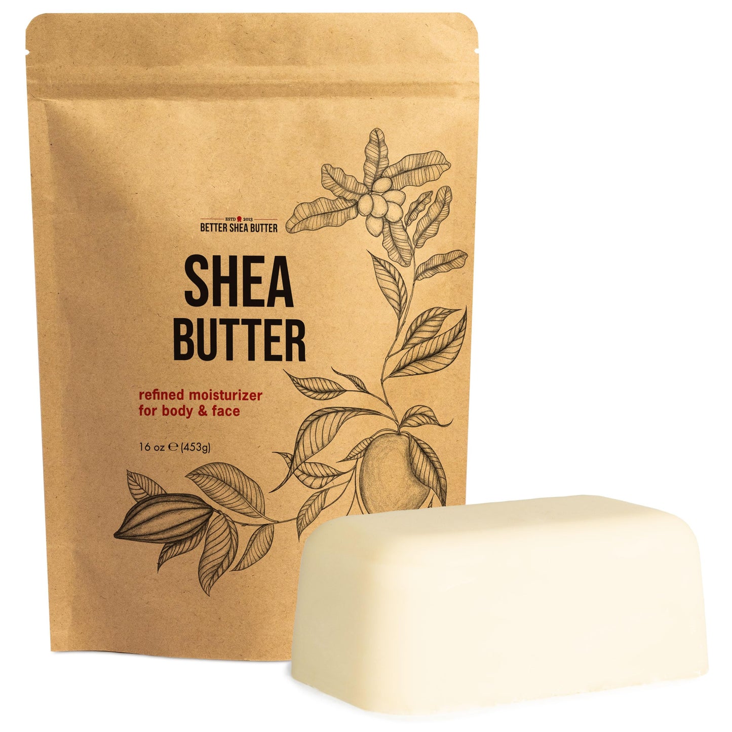 Refined Shea Butter Unscented - 100% Pure African Shea Butter for Hair and Dry Skin - Use for Soap Base, Face and Body Moisturizer, for DIY Whipped Body Butter and Lip Balm 1 LB Bar
