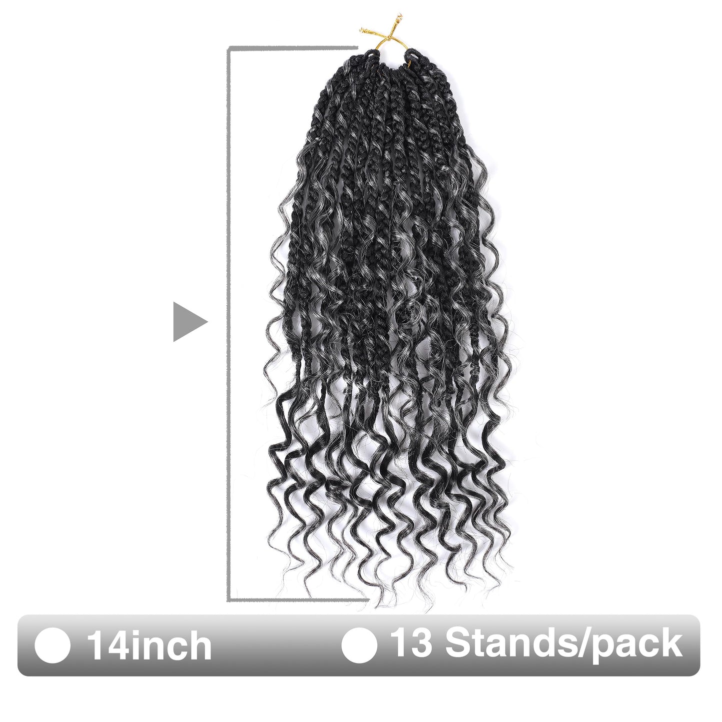 SALANNO Tornado Colorful Spirals Goddess Pre-looped Box Braid Extensions Crochet Hair for Black Women - Synthetic Boho Crochet Braids with Curly Ends(14inch, 9packs, 1B/Grey)