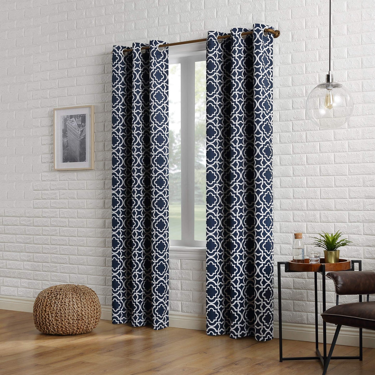 Sun Zero Barnett Trellis Blackout Grommet Curtain Panel, 40" x 84", Navy Blue