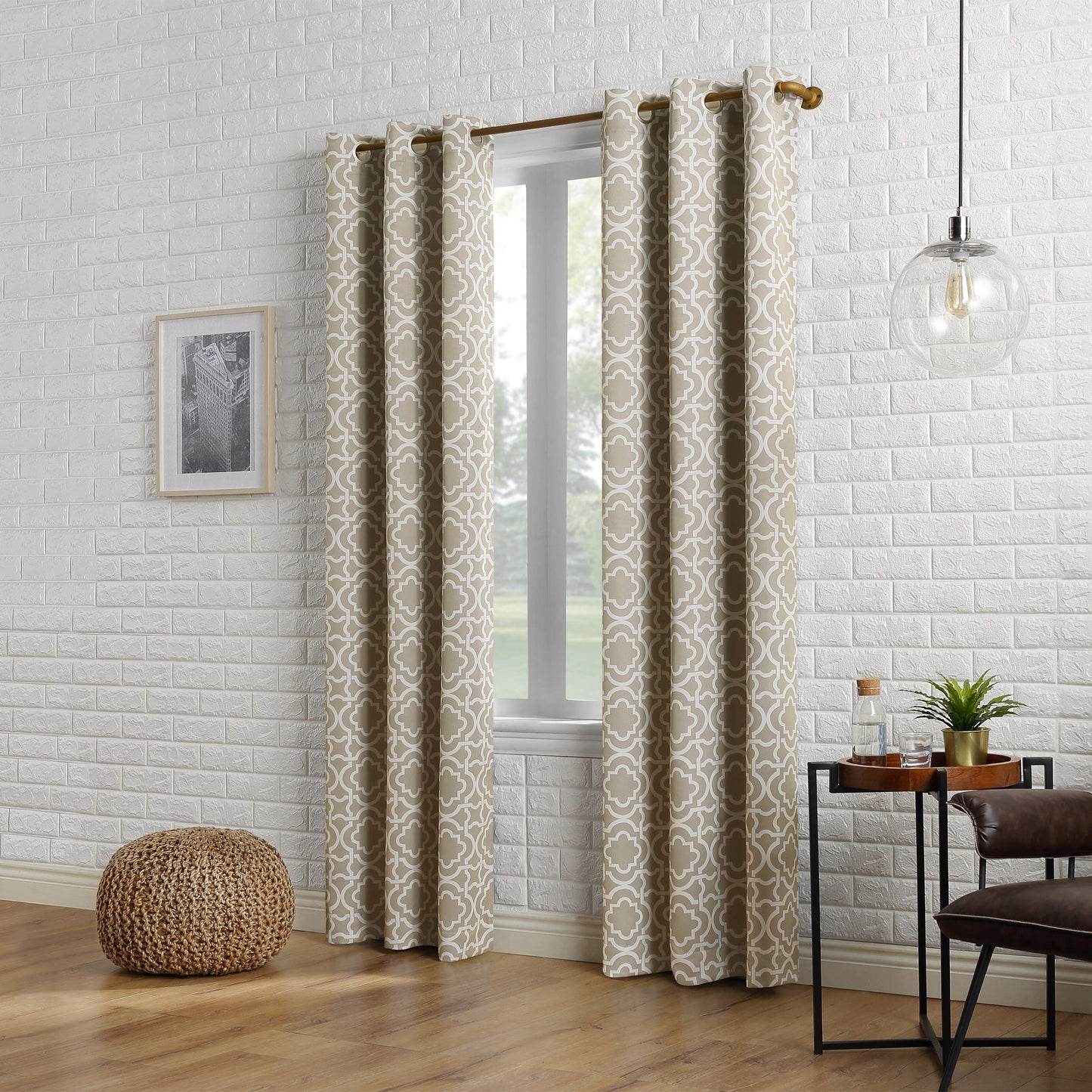 Sun Zero Barnett Trellis Blackout Grommet Curtain Panel, 40" x 84", Taupe