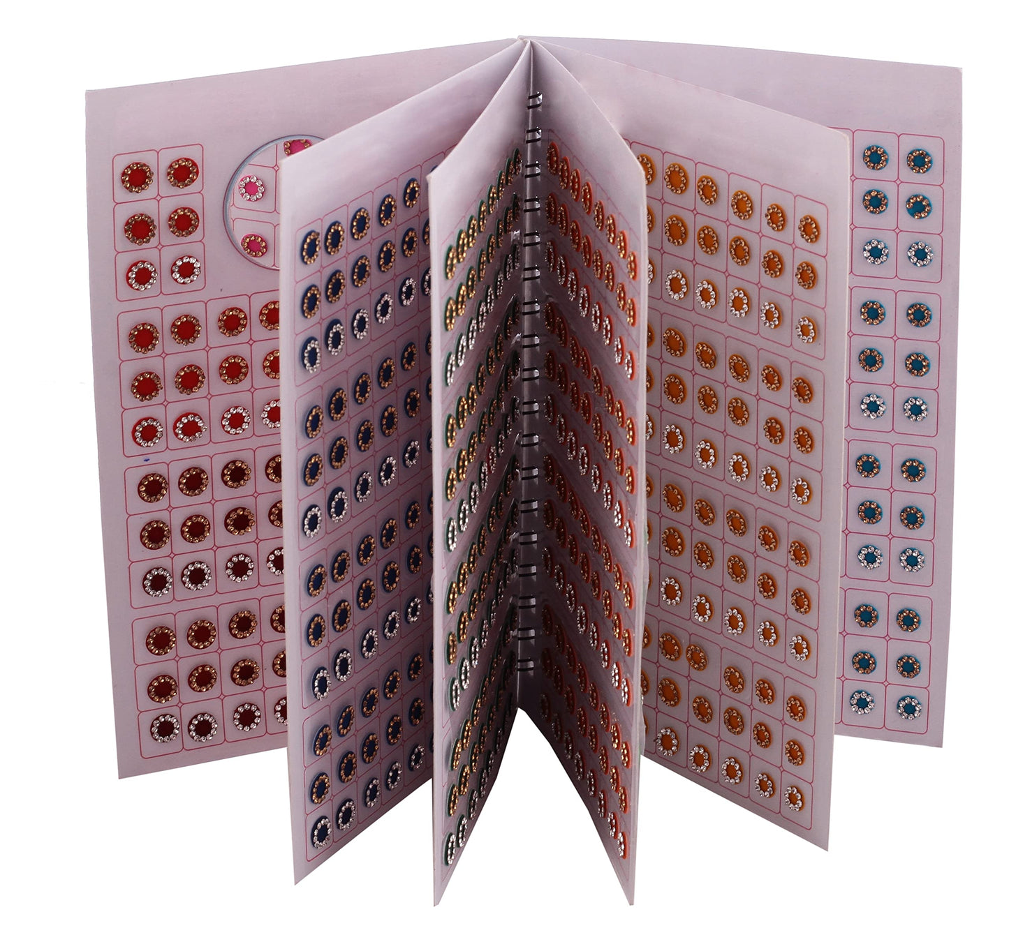 VAMA Round Multicolour Forehead Sticker Kumkum Golden & White Crystal Rhinestone Indian Bindi Book for Women (Bindi Booklet Stone - 948 Bindis)
