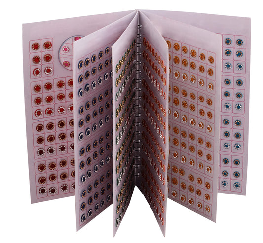 VAMA Round Multicolour Forehead Sticker Kumkum Golden & White Crystal Rhinestone Indian Bindi Book for Women (Bindi Booklet Stone - 948 Bindis)