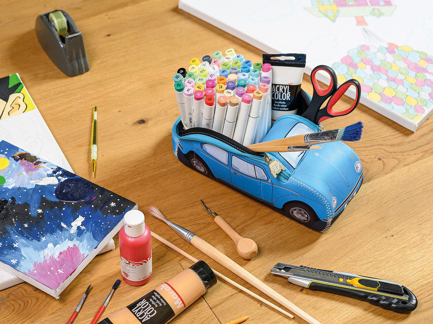 BRISA VW Collection - Volkswagen Neoprene Universal Makeup Cosmetics Toiletry Travel Pharmacy Bag in Beetle Design (Light Blue/Small)