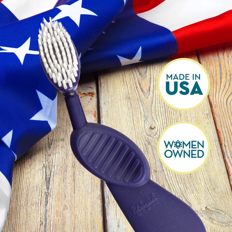 RADIUS Flex Brush with Soft Bristles Toothbrush BPA Free & ADA Accepted Designed to Improve Gum Health & Reduce Issues - Left Hand - Purple/Watermelon/Mint - Pack of 3