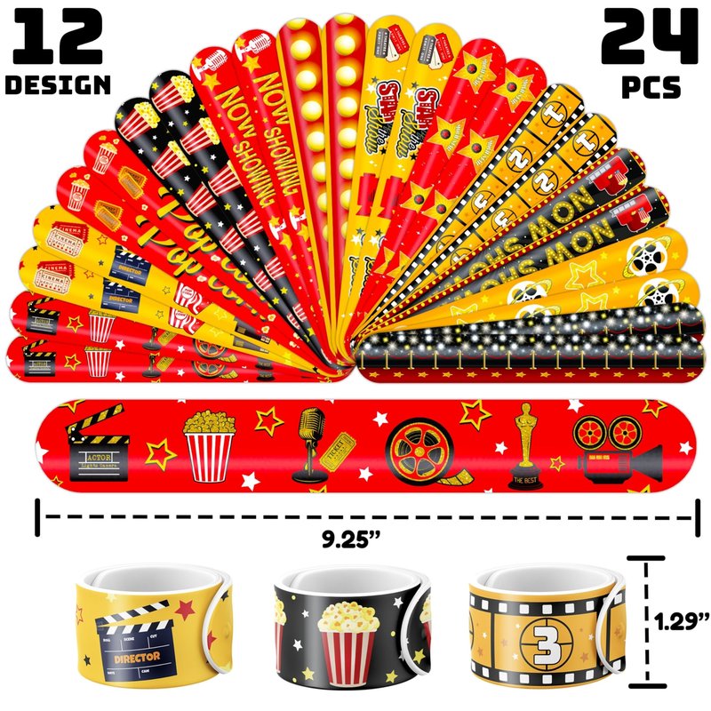 72PCS Movie Night Party Set - 48PCS Temporary Pre - Cut Tattoos & 24PCS Slap Bracelets - Fun Birthday Supplies, Baby Shower Gifts, Classroom Rewards & Movie-Themed Decor for Kids (Boys & Girls)