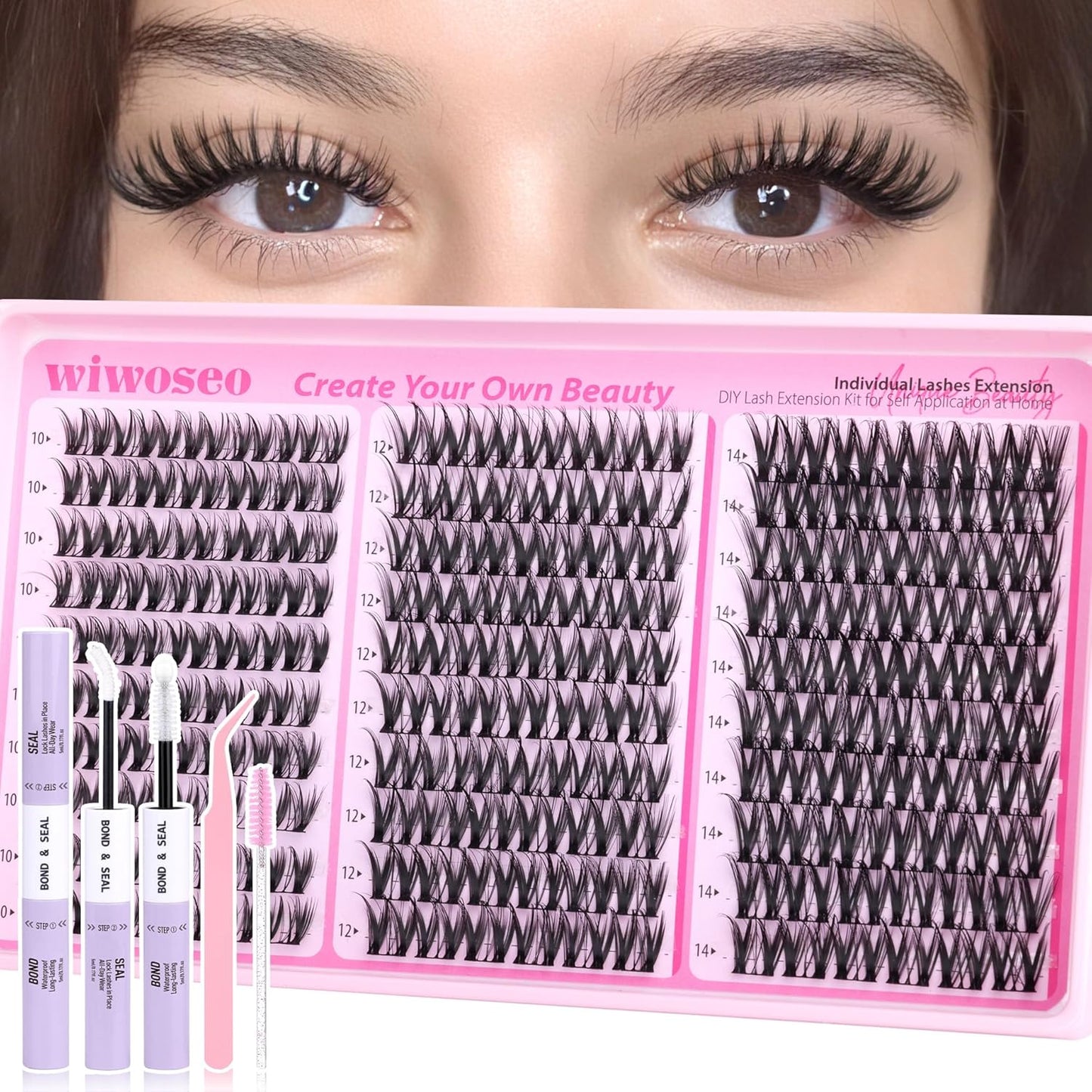 Flora Lash Clusters Kit - Wispy D Curly Eyelash Extensions for DIY | Natural Individual Lashes (10-14MM)