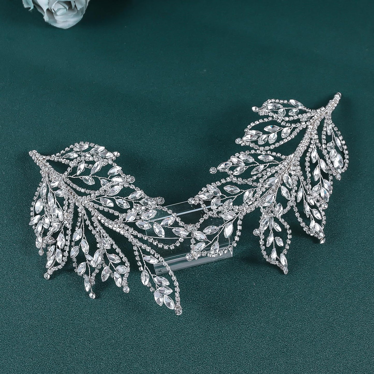 Bridal Headband for Wedding Rhinestone Bride Hair Pieces,Crystal Lengthen Wedding Hair Accessories for Bride Bridesmaid (Sliver, 1)