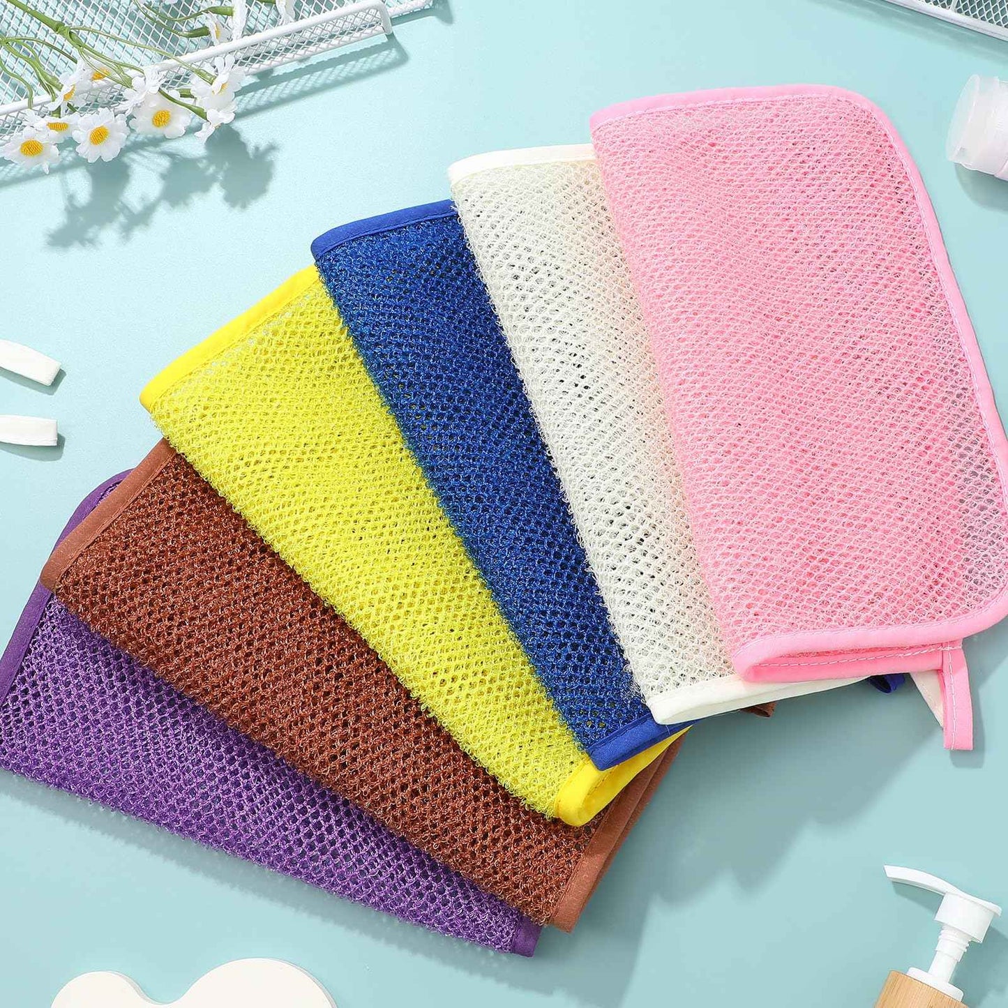 Lurrose Exfoliating Face Washcloth 8pcs Body Scrubber Hanging Bath Cloth African Net Sponge Shower Loofah Skin Wash Towel Facial Makeup Remover for Back Knee Joint