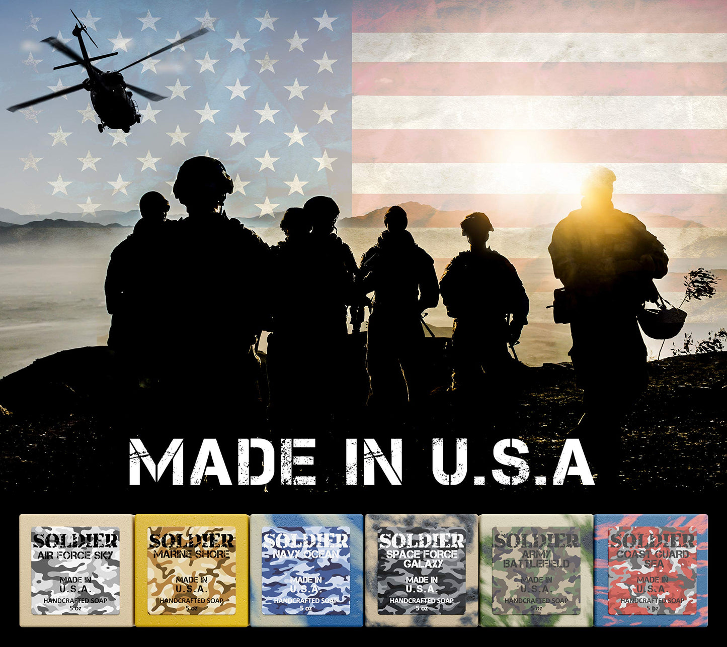 NATURAL AMERICAN SOLDIER Mens Bar Soap - Masculine Scents, 100% Natural Soap for Men - Essential Oils, Organic Shea Butter - Made in USA, Man Body Wash - 5 oz (6pk)