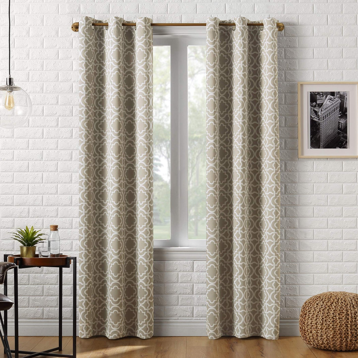 Sun Zero Barnett Trellis Blackout Grommet Curtain Panel, 40" x 84", Taupe