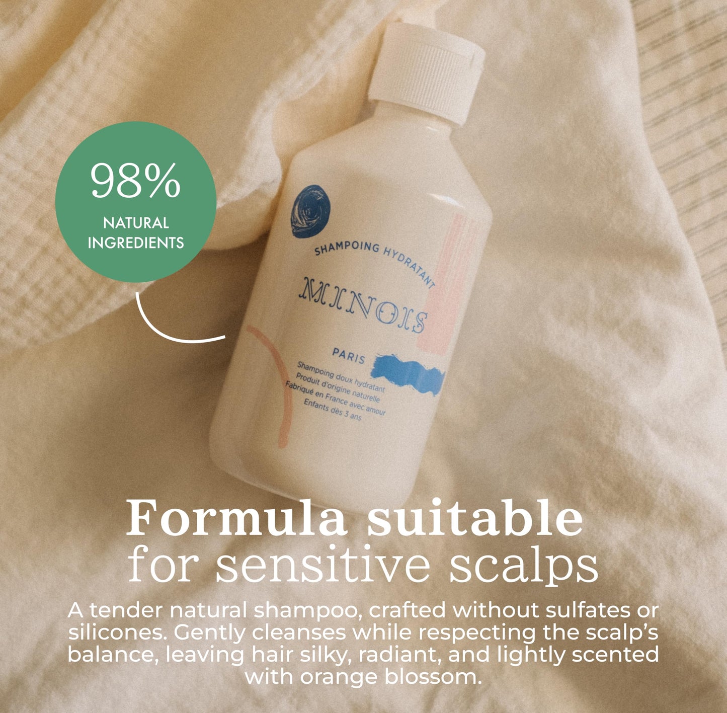 MINOIS PARIS Gentle Kids Shampoo with Aloe Vera & Orange Blossom | Natural Non Toxic Shampoo for Toddler & Children | Hydrating Organic Hair Care | Made in France 10.14 fl oz