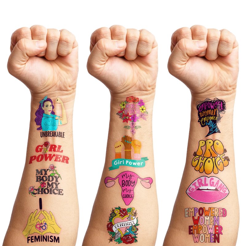 96PCS Funny Girly Feminist Temporary Tattoos Birthday Party Decorations Supplies Favors Decor Women Power Rights Gender Equality Tattoo Stickers Gifts For Adults Kids Girls Boys School Prizes Carnival