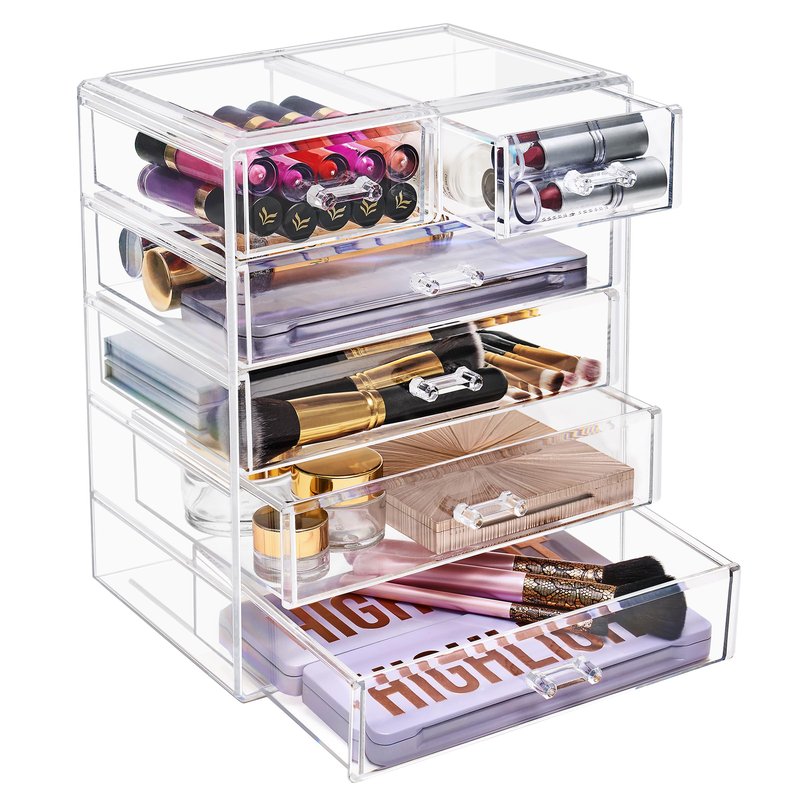 Sorbus Acrylic Makeup Organizer Set, 6-Drawer Vanity & Countertop Cosmetic Storage with Small & Wide Drawers, Clear Makeup Storage for Brushes, Lipsticks, Jewelry – Holiday Gift for Women & Teens