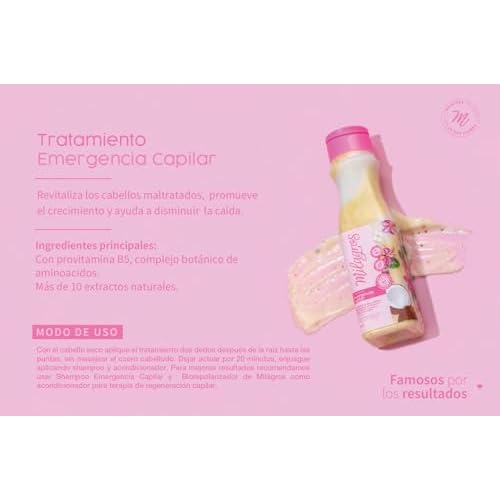 Milagros Emergencia Capilar Tratamiento Original Colombian Hair Care Products for Natural Growth, Strengthening, and Repair, 100% Natural, Pink