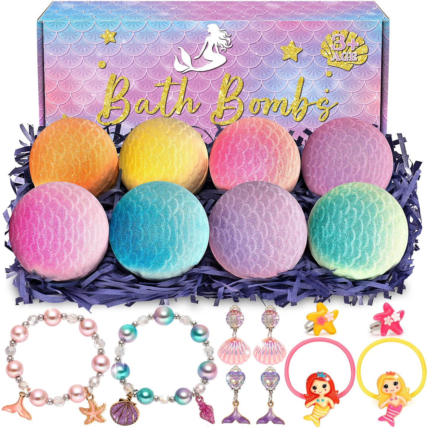 item_name - 8 Packs Mermaid Bath Bombs for Kids Girls, Bubble Bath Bomb Kit with Surprise Toys Inside, Bath Toys for Kids Aged 3+, Ideal Gifts Stocking Stuffers for Girls 3 4 5 6