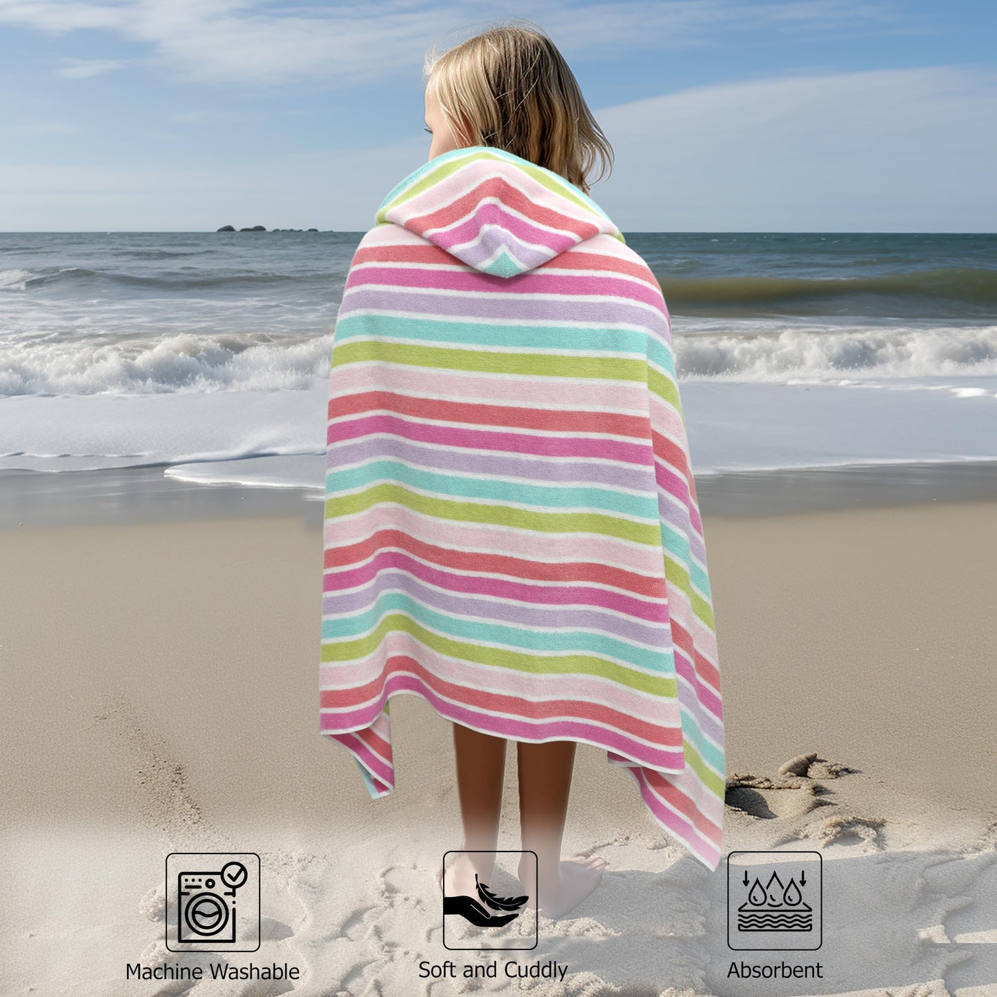 ORIGINAL KIDS Hooded Bath Towel Wrap - 100% Cotton Terry Large Oversized Hooded Kids Towel - Toddler Shower Pool Beach Towel - Super Soft Plush Absorbent Quick Dry Easy Care Gift - 30x60 - Pink Multi