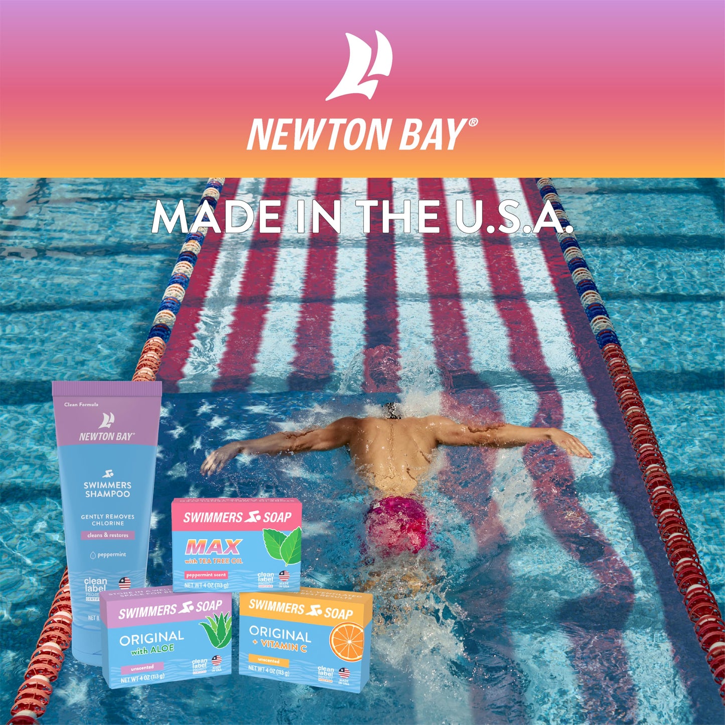 Newton Bay Swimmers Soap | All Natural Body and Face Wash Soap Bar | Gently Washes Away Chlorine After Swimming | Revitalizes Sensitive Skin | Single 4 Ounce Soap Bar