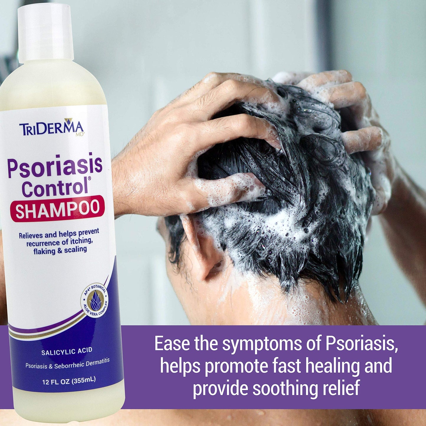TriDerma Psoriasis Control Scalp Exfoliator Shampoo with 3% Salicylic Acid and Rosemary, Salon Quality Shampoo for Psoriasis, Seborrheic Dermatitis, No Coal Tar, Fresh Scent 12 oz