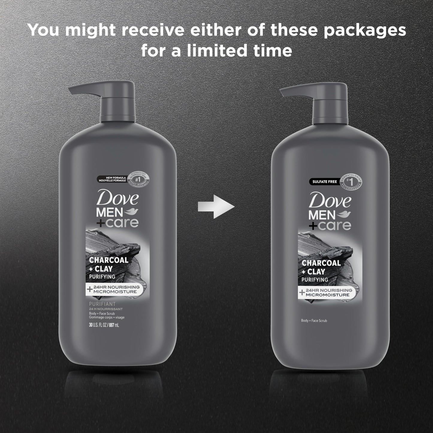 Dove Men+Care Purifying Body & Face Wash 3 Count Charcoal Clay with 24-Hour Nourishing Micromoisture Technology 30 oz