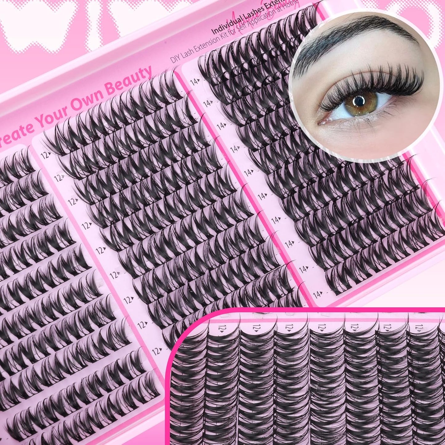 Flora Lash Clusters Kit - Wispy D Curly Eyelash Extensions for DIY | Natural Individual Lashes (10-14MM)