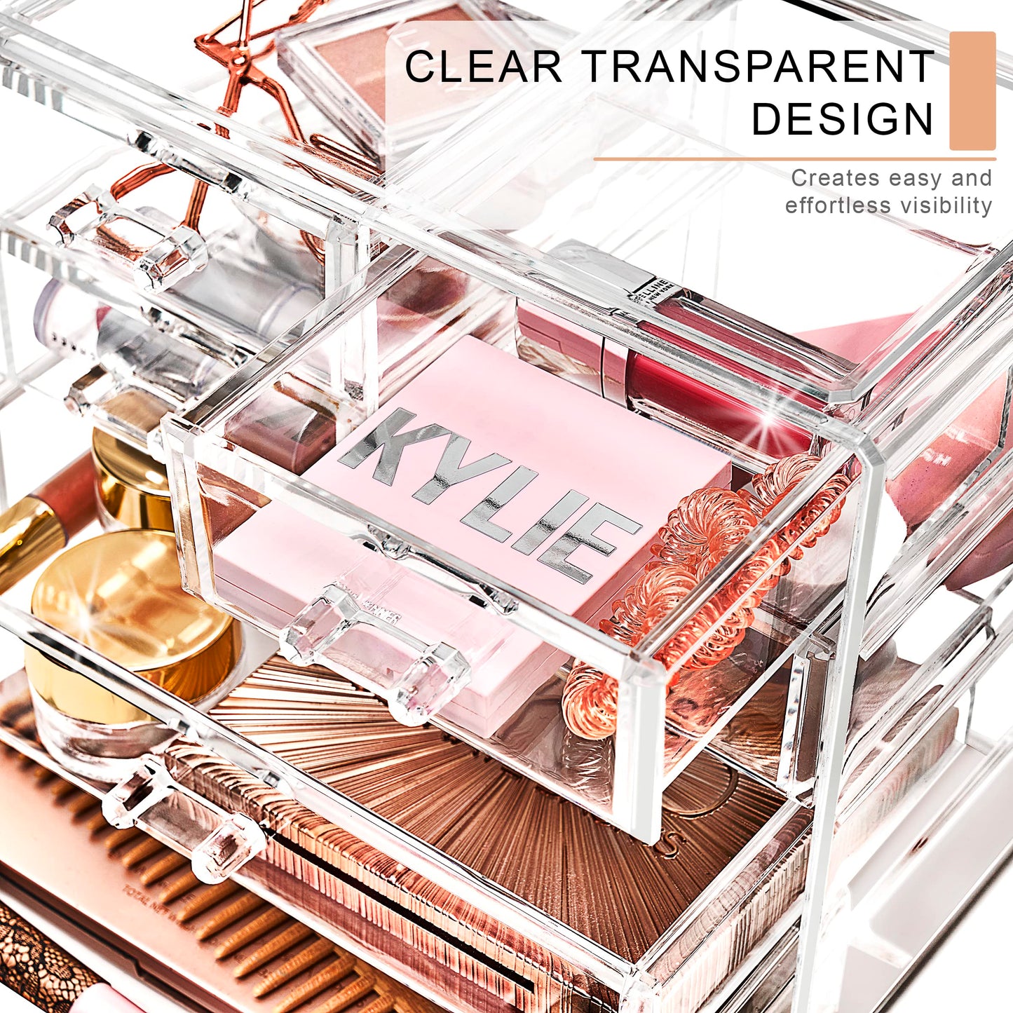 Sorbus Clear Makeup Organizer Display - Stylish Organization and Storage Case for Cosmetics, Jewelry & Hair Accessories - Space Saving Makeup Organizer for Vanity & Bathroom (2 Large, 4 Small Drawers)