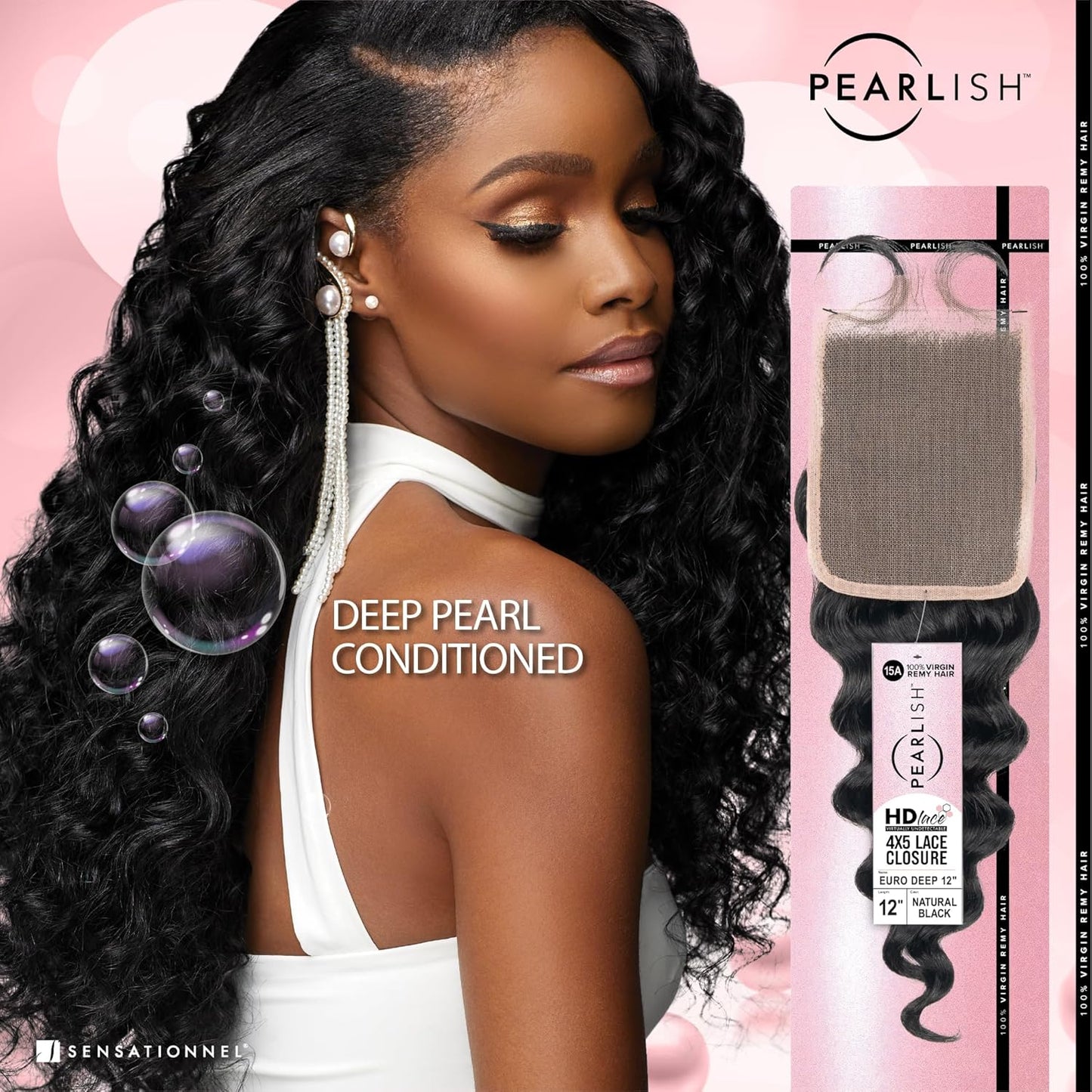 Sensationnel Pearlish Bundle - 4x5 Closure Euro Deep 12 Inch HD Lace Human Hair Weave | Soft Remy Natural Black
