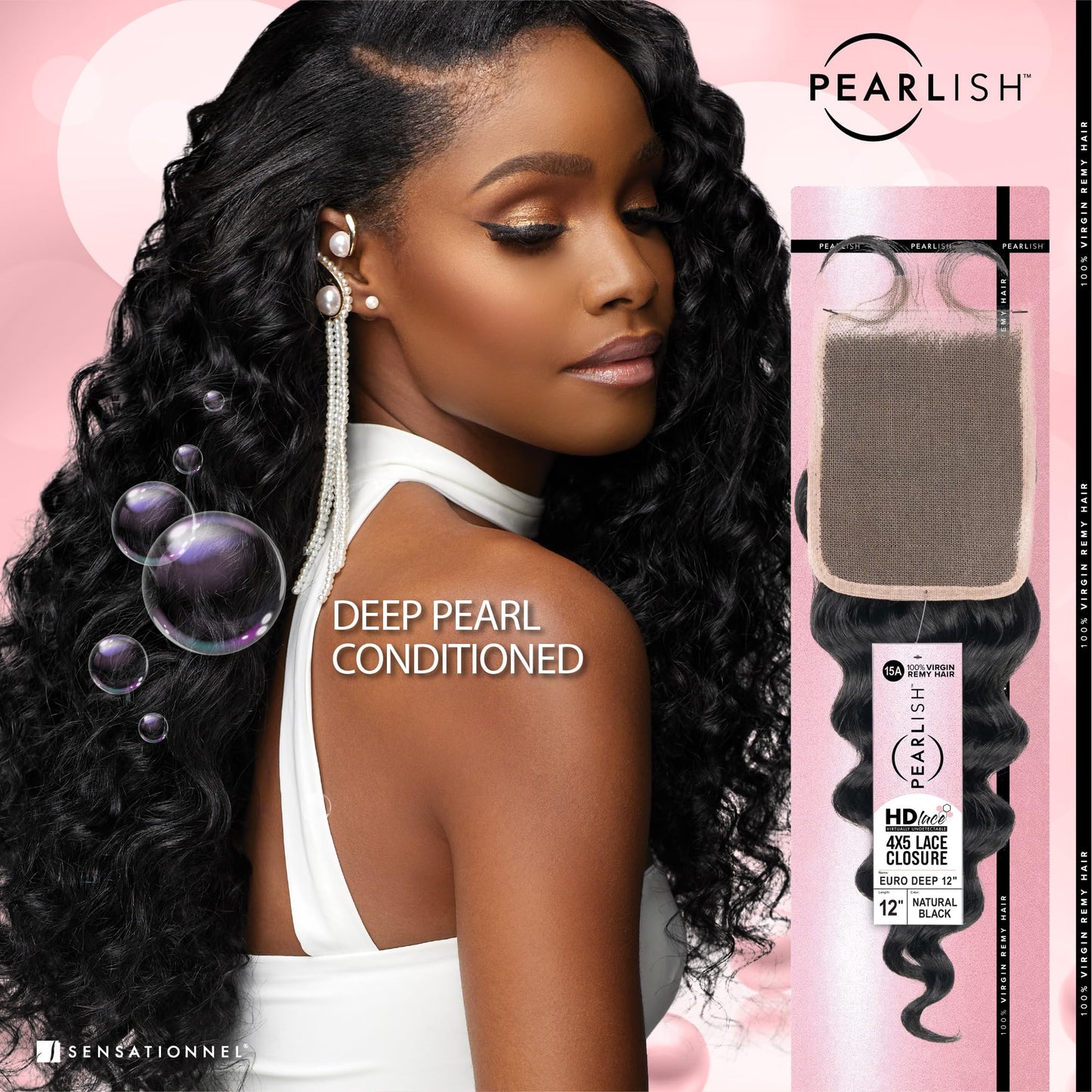 Sensationnel Pearlish bundle 4x5 closure - euro deep 12 inch HD lace beauty supply human hair bundles weave 15a soft remy (NATURAL)
